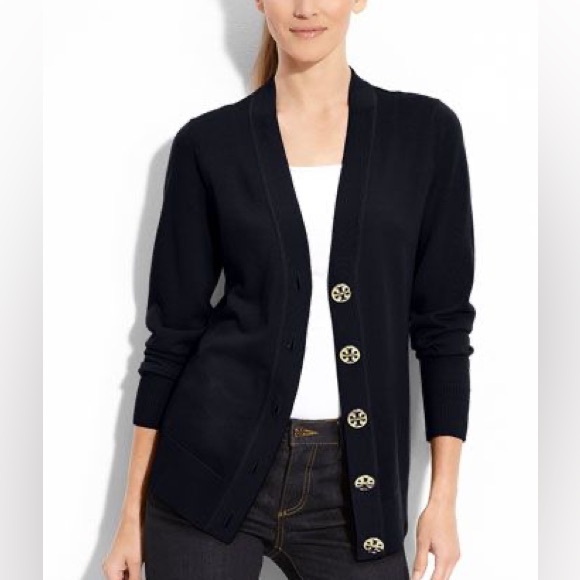 Tory Burch Sweaters - Tory Burch Simone Merino Wool Black Cardigan with logo buttons. Size XS